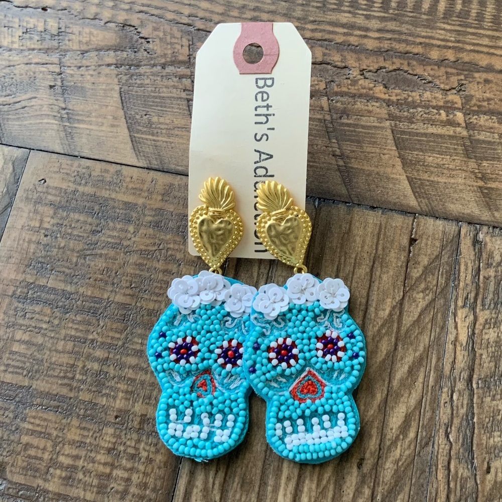 Beth’s Addiction Turquoise Sugar Scull Earrings